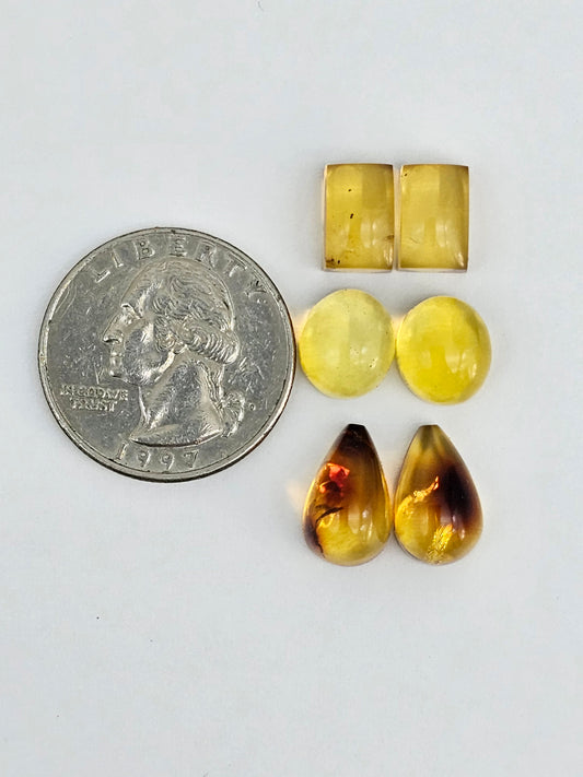 Amber authentic cabochon pair lot