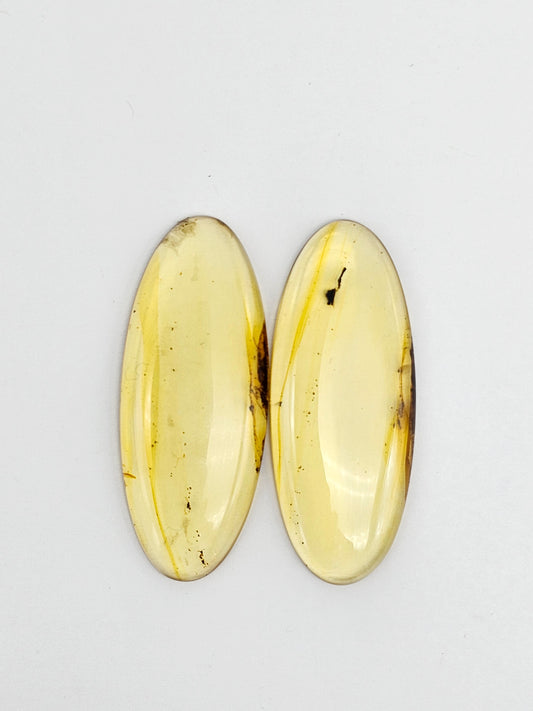 Amber authentic cabochon pair large