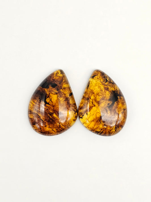 Amber authentic cabochon pair large