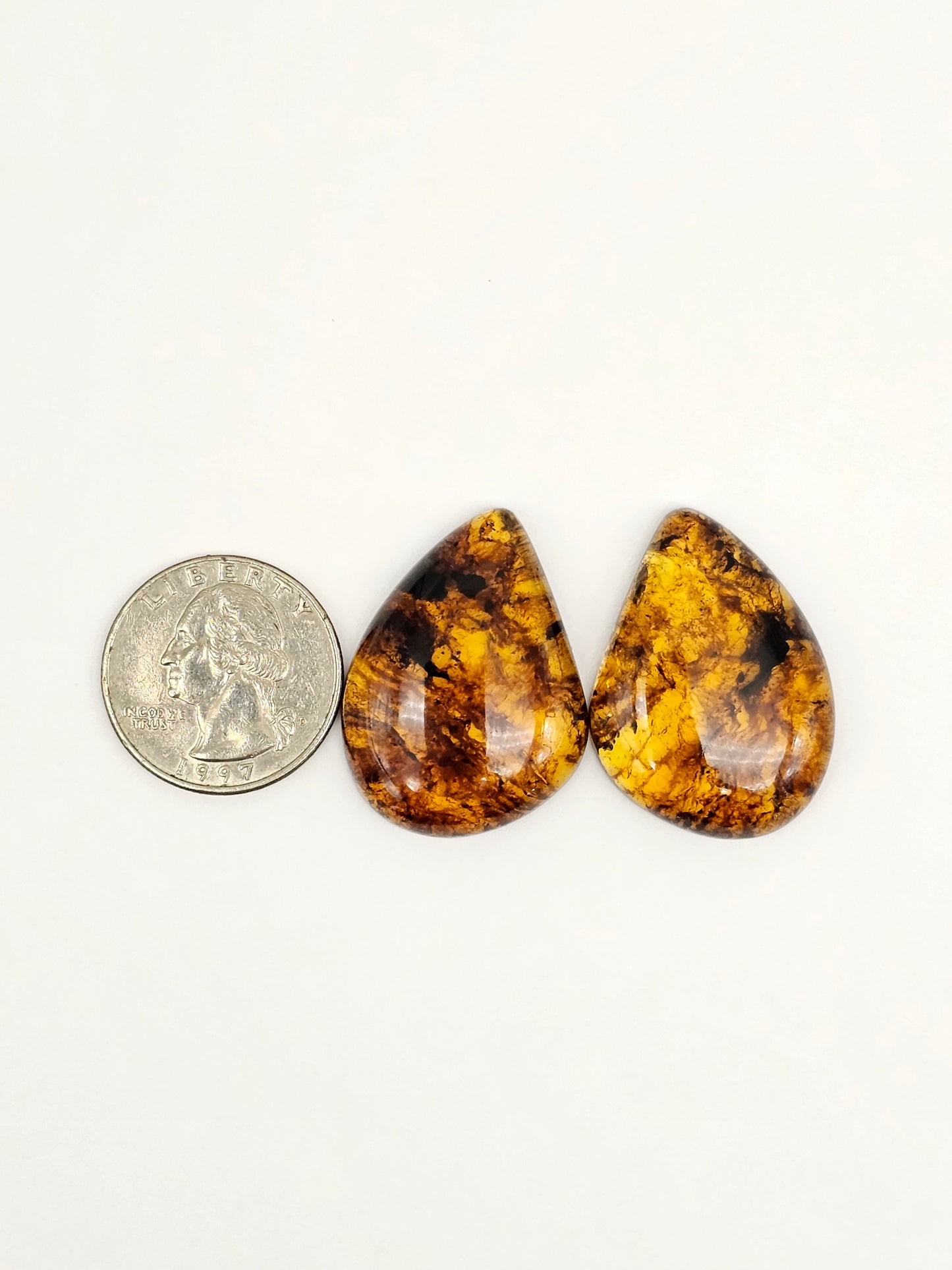 Amber authentic cabochon pair large