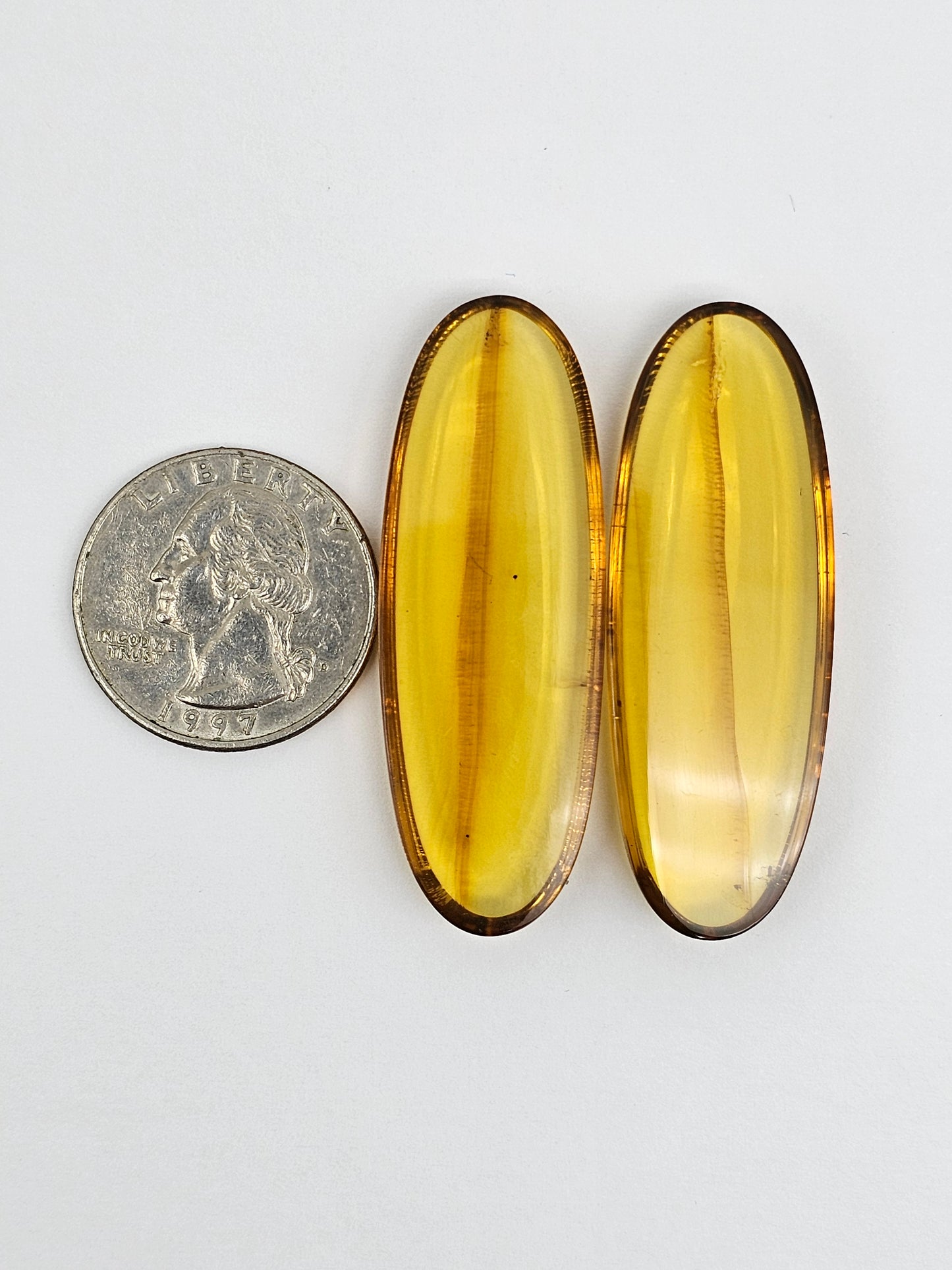 Amber authentic cabochon pair large