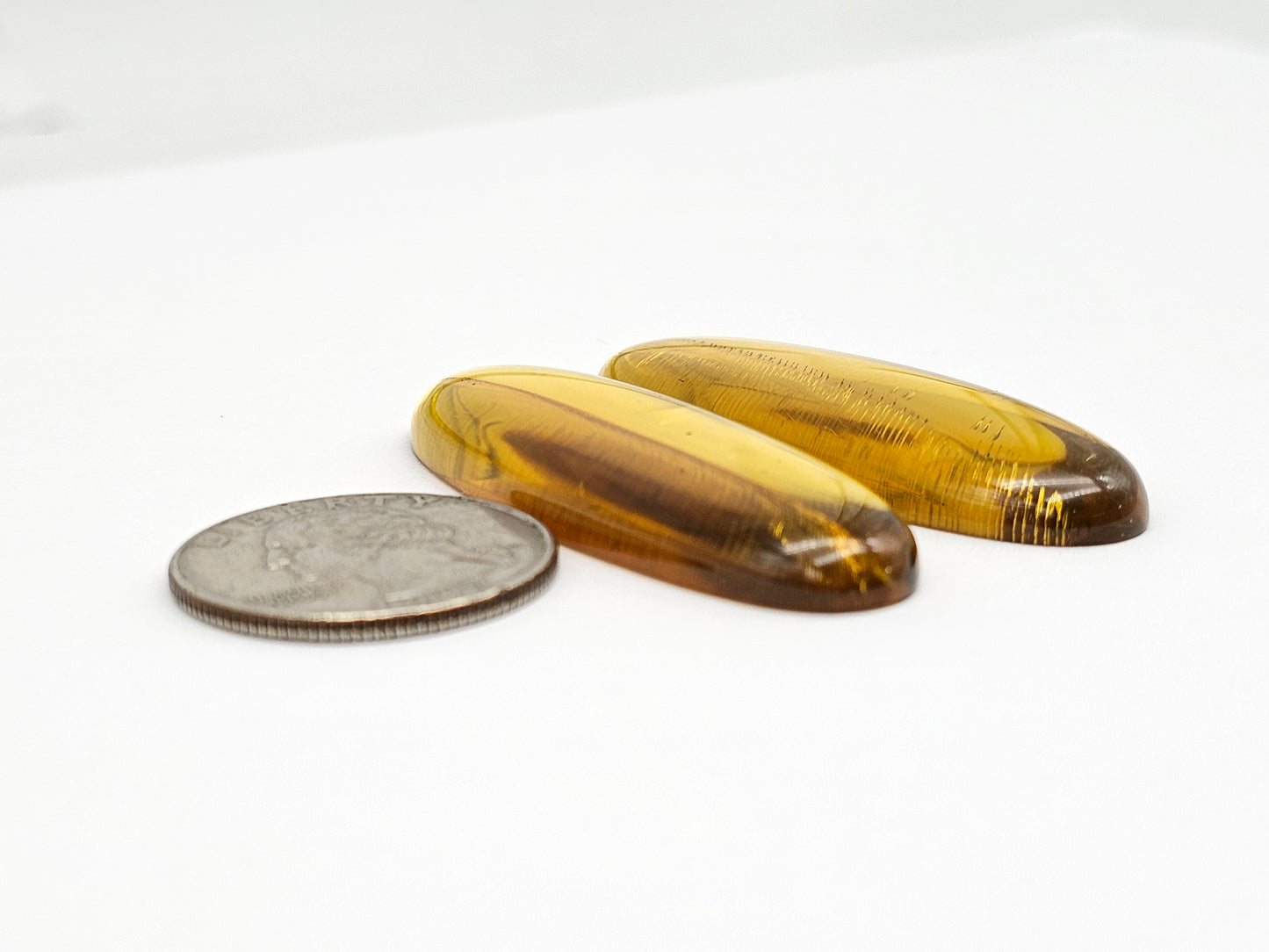 Amber authentic cabochon pair large