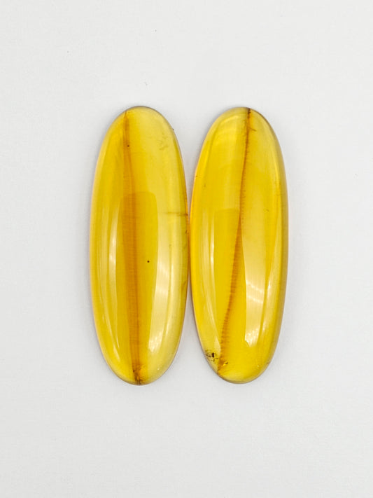 Amber authentic cabochon pair large