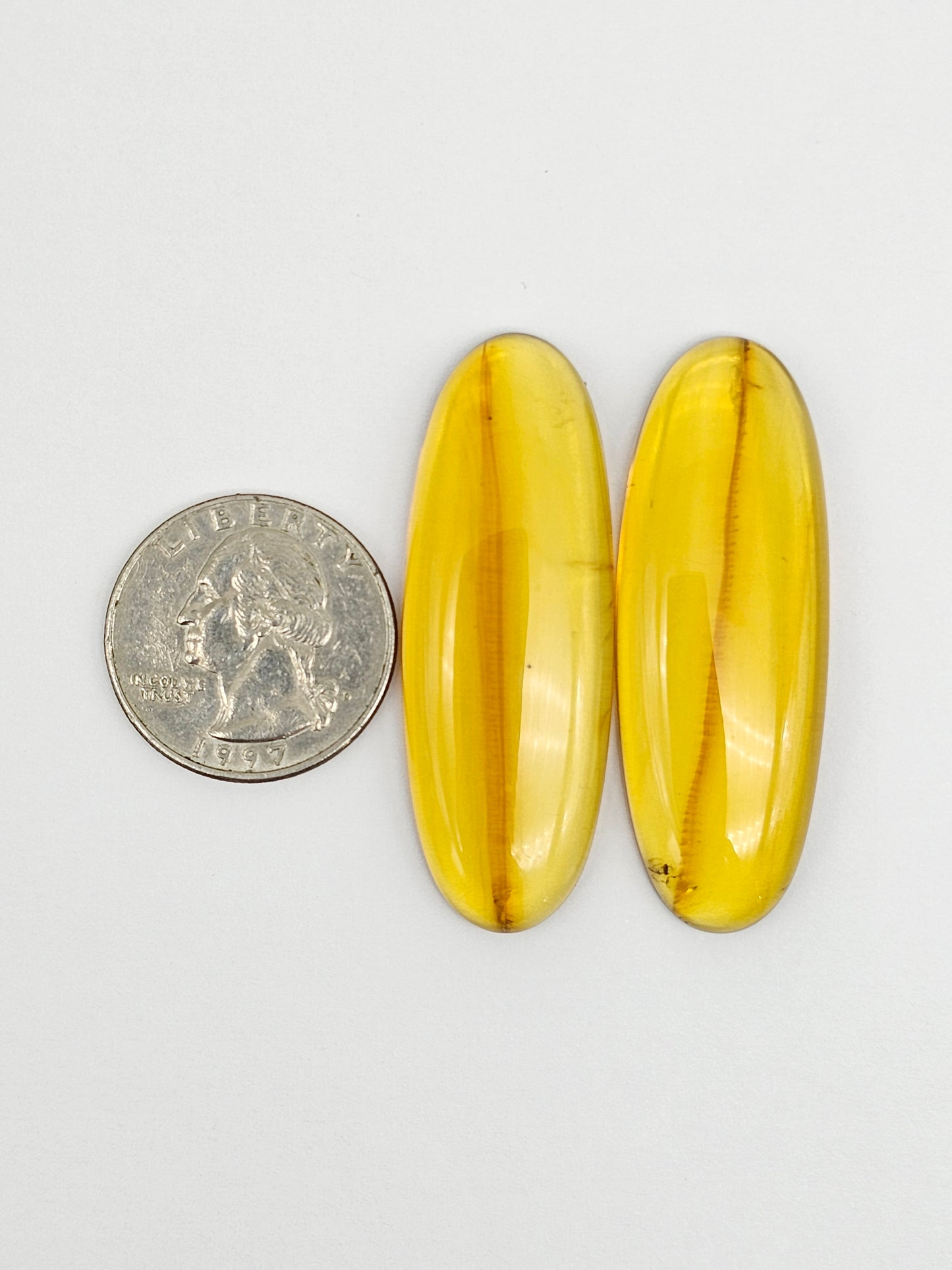 Amber authentic cabochon pair large