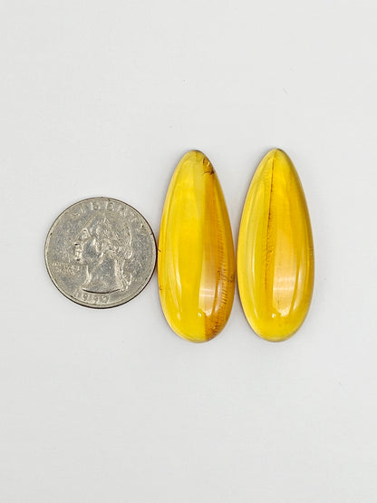 Amber authentic cabochon pair large
