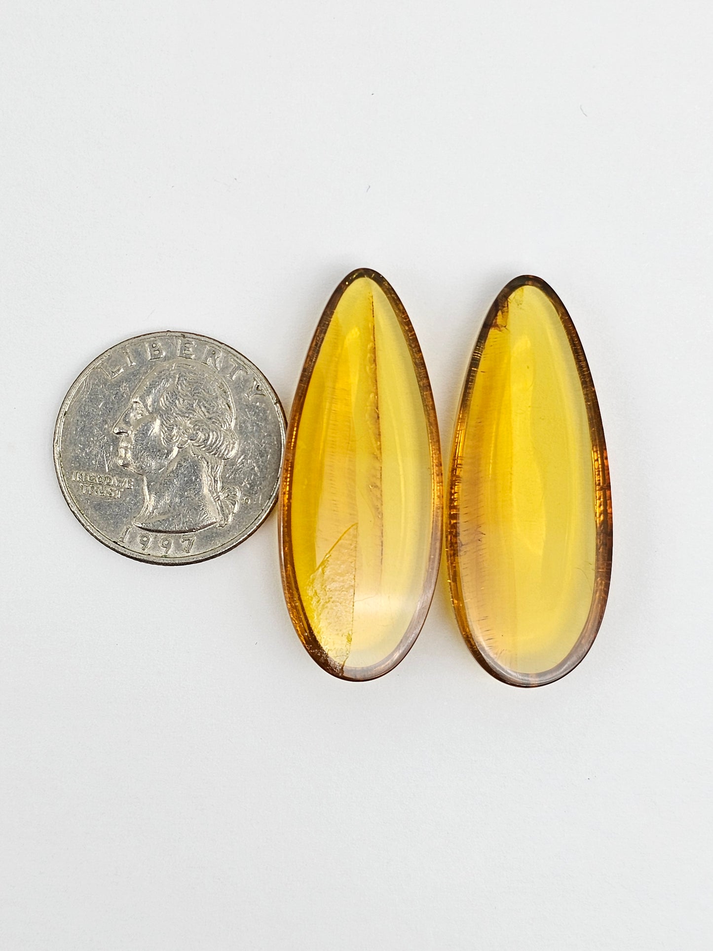 Amber authentic cabochon pair large