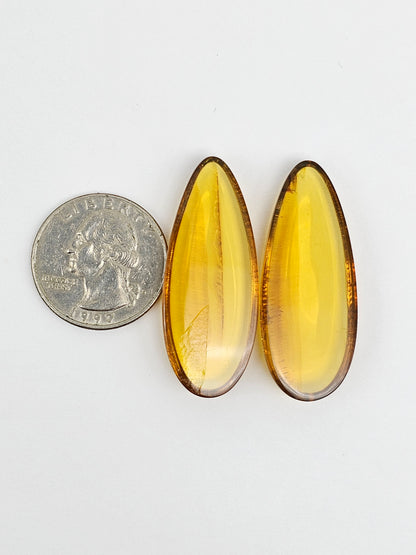 Amber authentic cabochon pair large