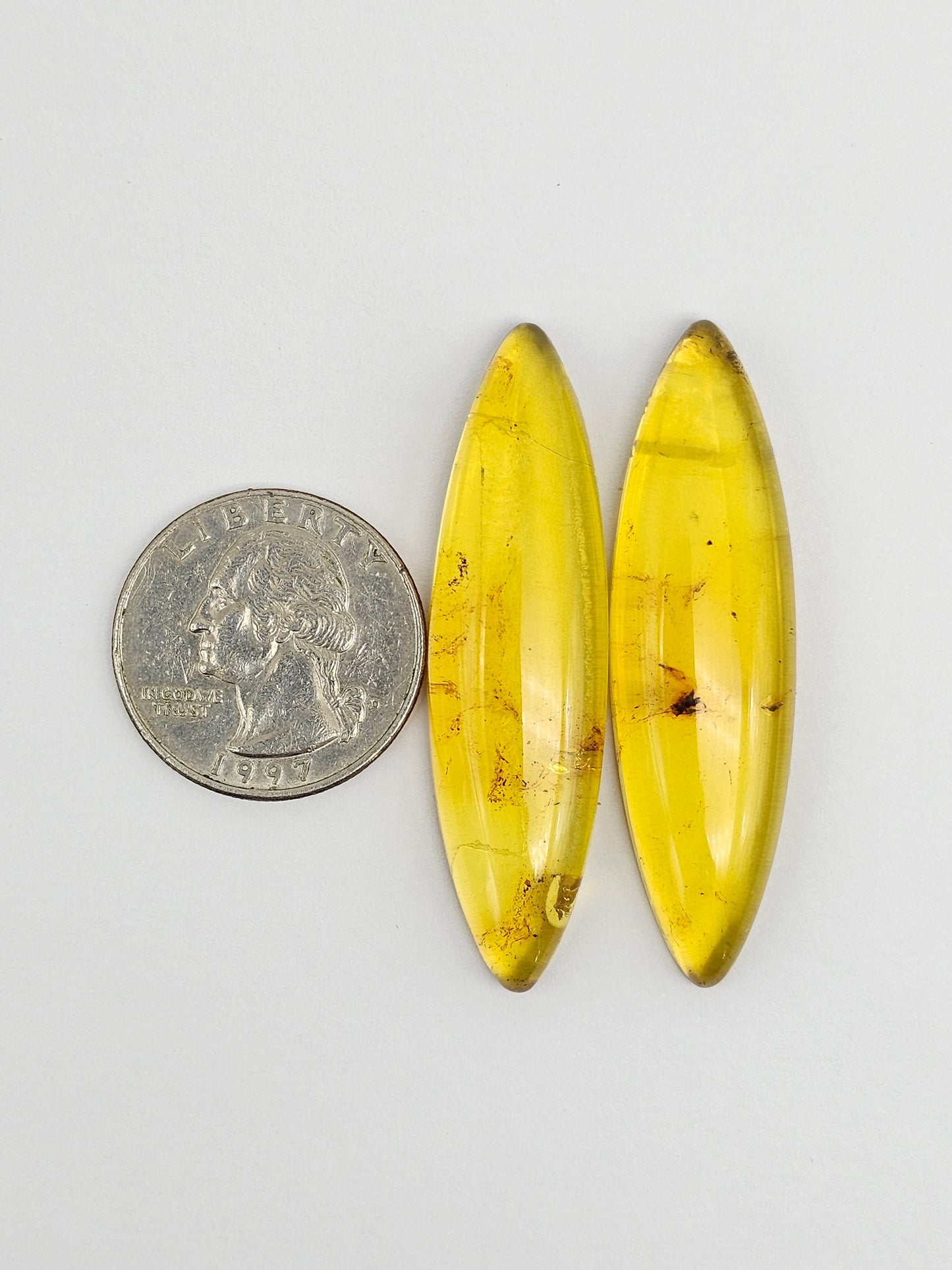 Amber authentic cabochon pair large