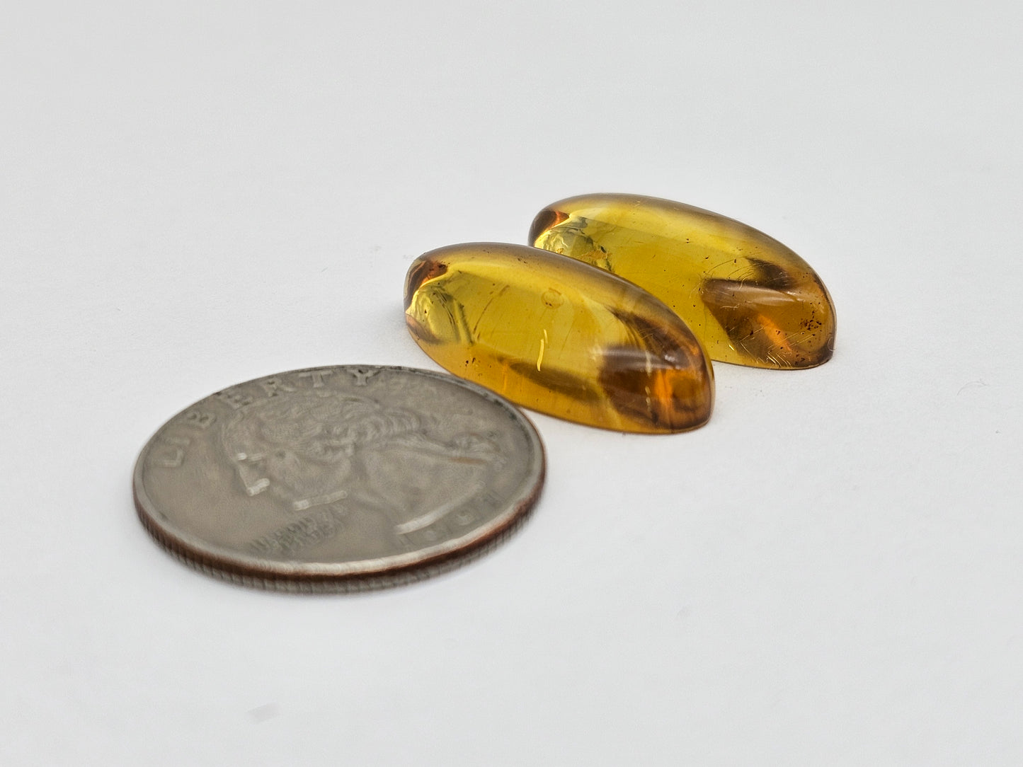 Amber authentic cabochon pair large