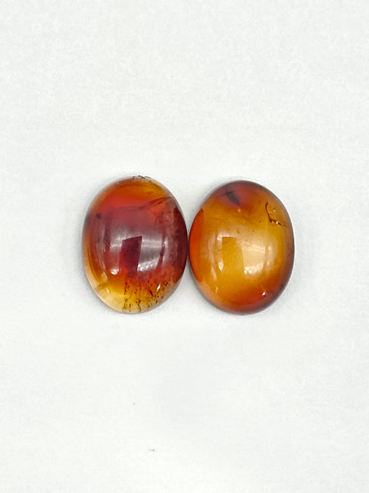 Red Amber Authentic Cabochon Pair