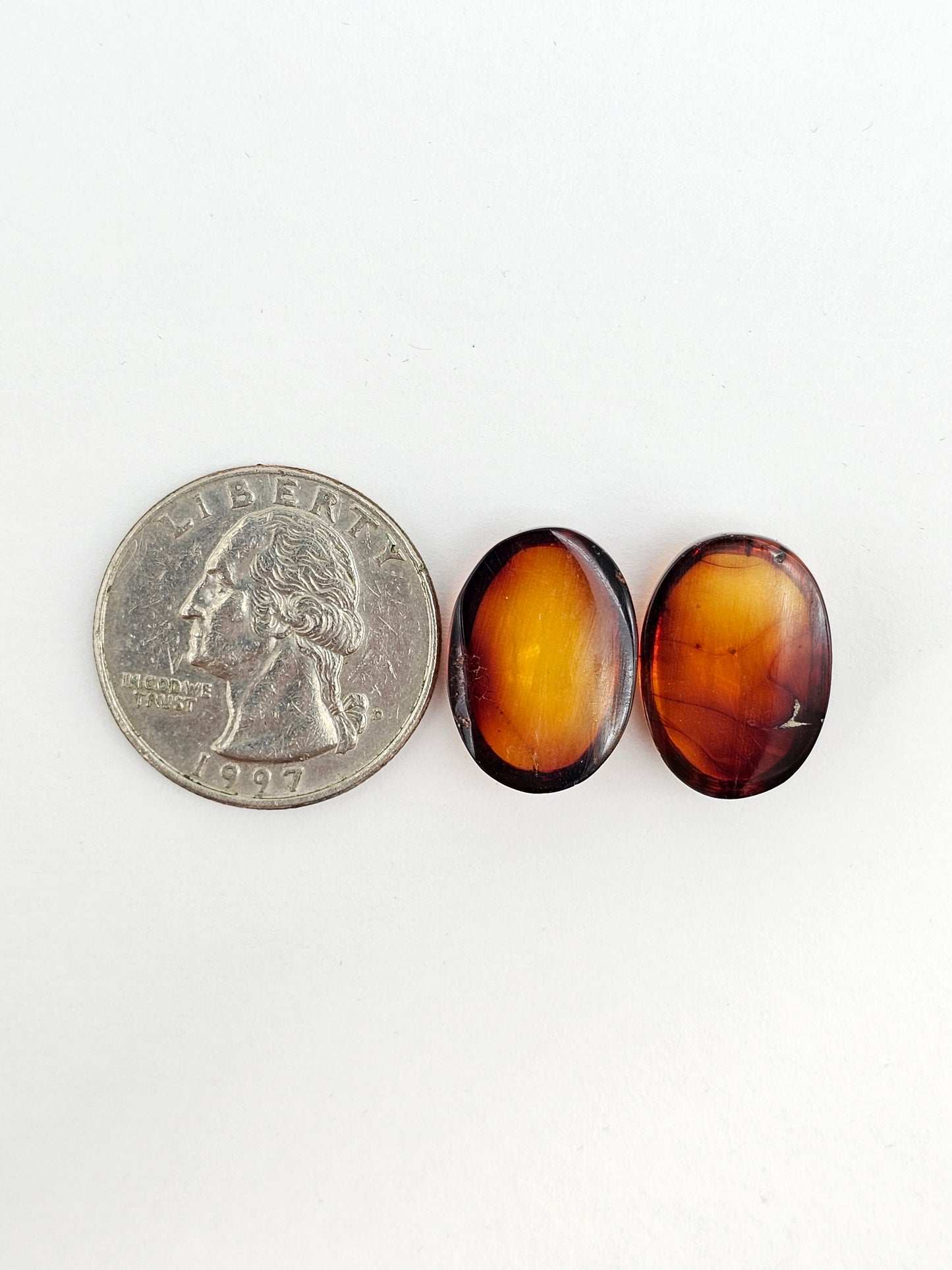 Red Amber Authentic Cabochon Pair
