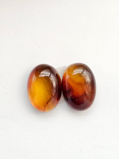 Red Amber Authentic Cabochon Pair