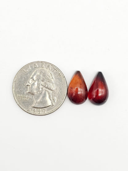Red Amber Authentic Cabochon Pair