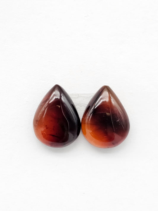 Red Amber Authentic Cabochon Pair