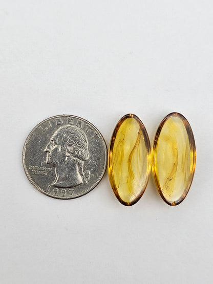 Amber authentic cabochon pair large