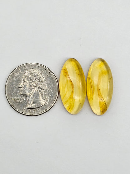 Amber authentic cabochon pair large