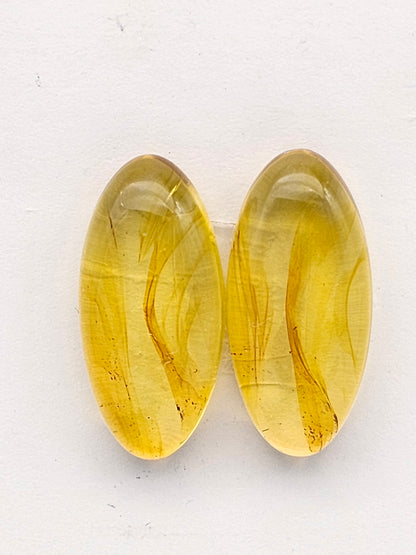 Amber authentic cabochon pair large