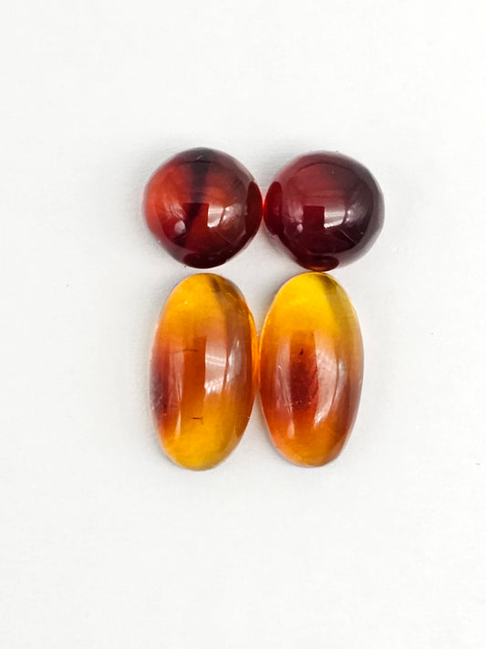 Red Amber Authentic Cabochon Pairs