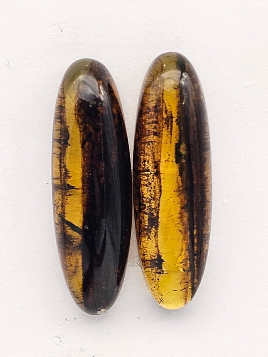 Amber authentic cabochon pair large