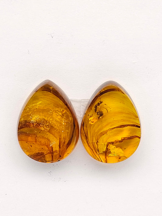 Amber authentic cabochon pair large