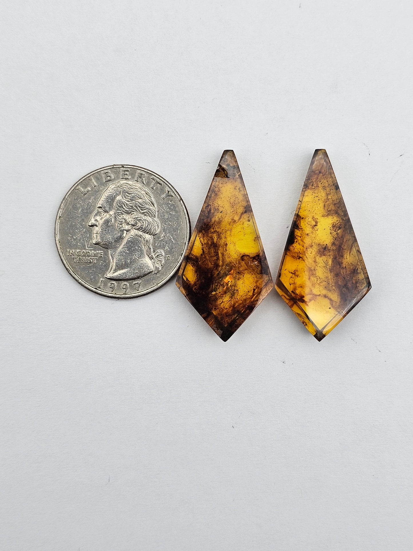 Amber authentic cabochon pair large