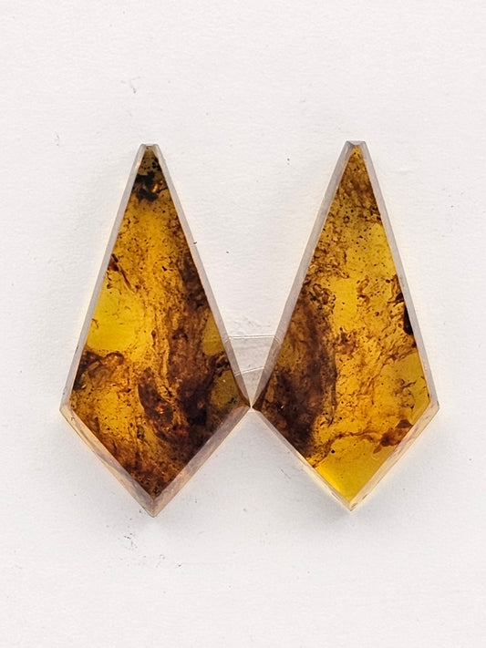 Amber authentic cabochon pair large
