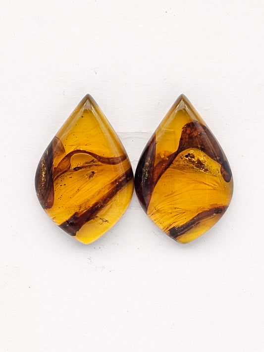 Amber authentic cabochon pair large