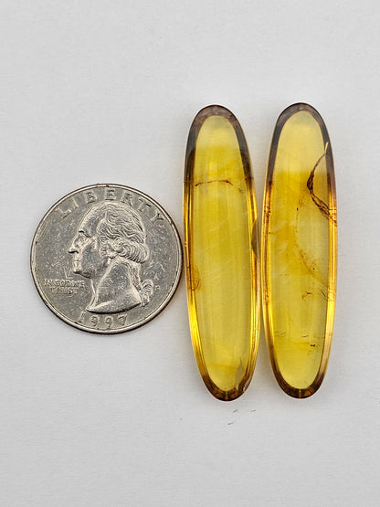 Amber authentic cabochon pair large