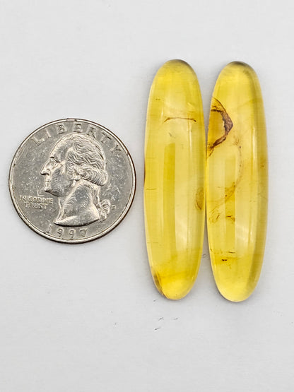 Amber authentic cabochon pair large