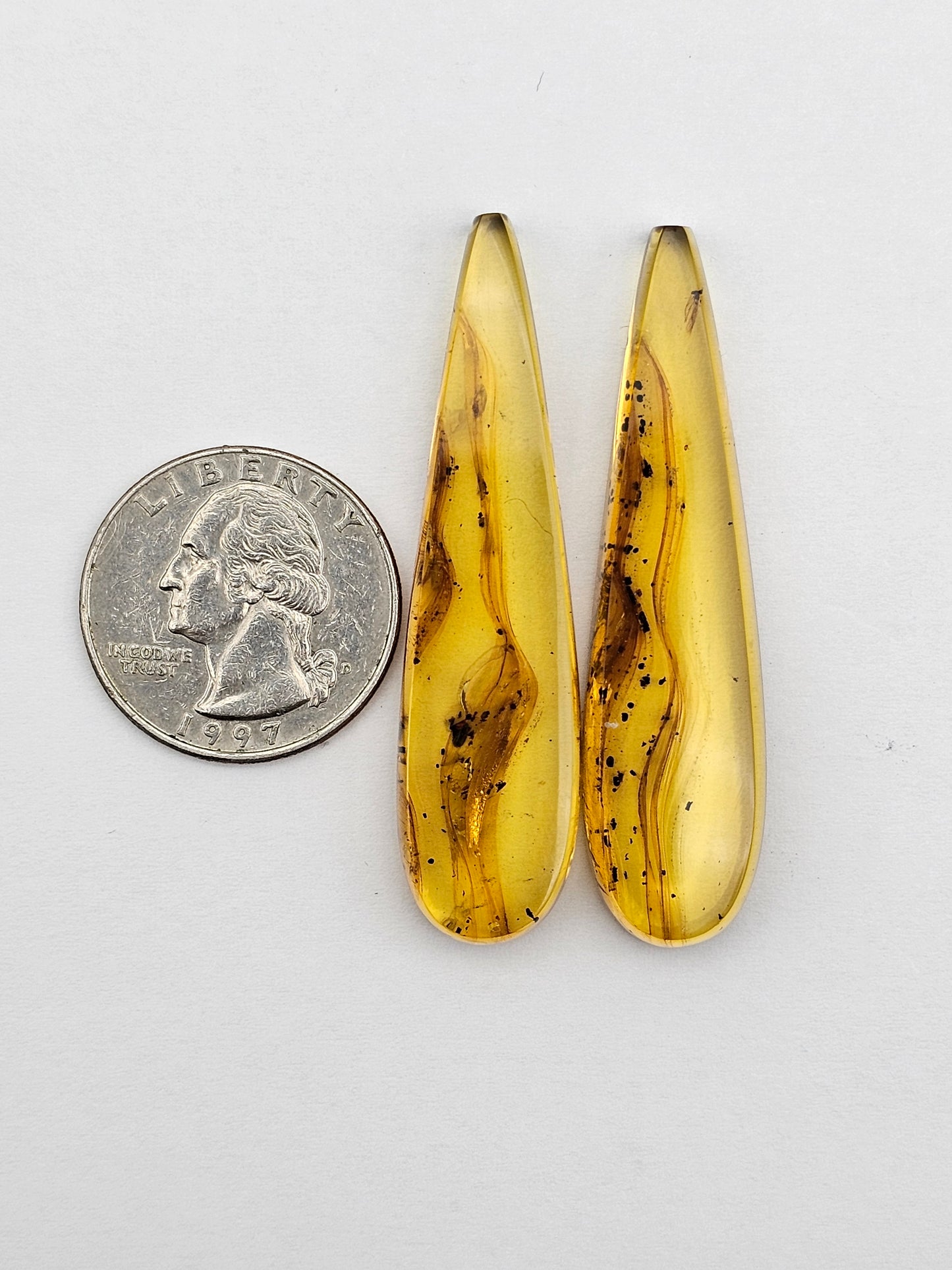 Amber authentic cabochon pair large