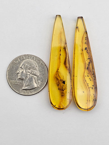Amber authentic cabochon pair large