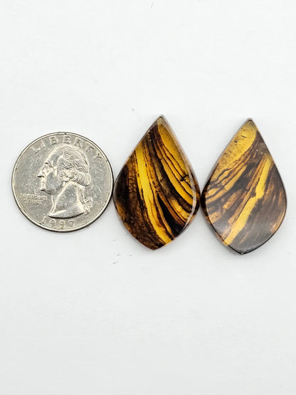Amber authentic cabochon pair large