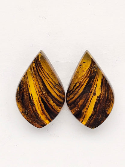 Amber authentic cabochon pair large