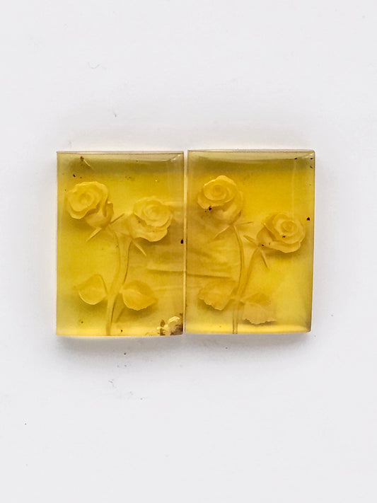 Amber authentic intaglio cabochon pair large