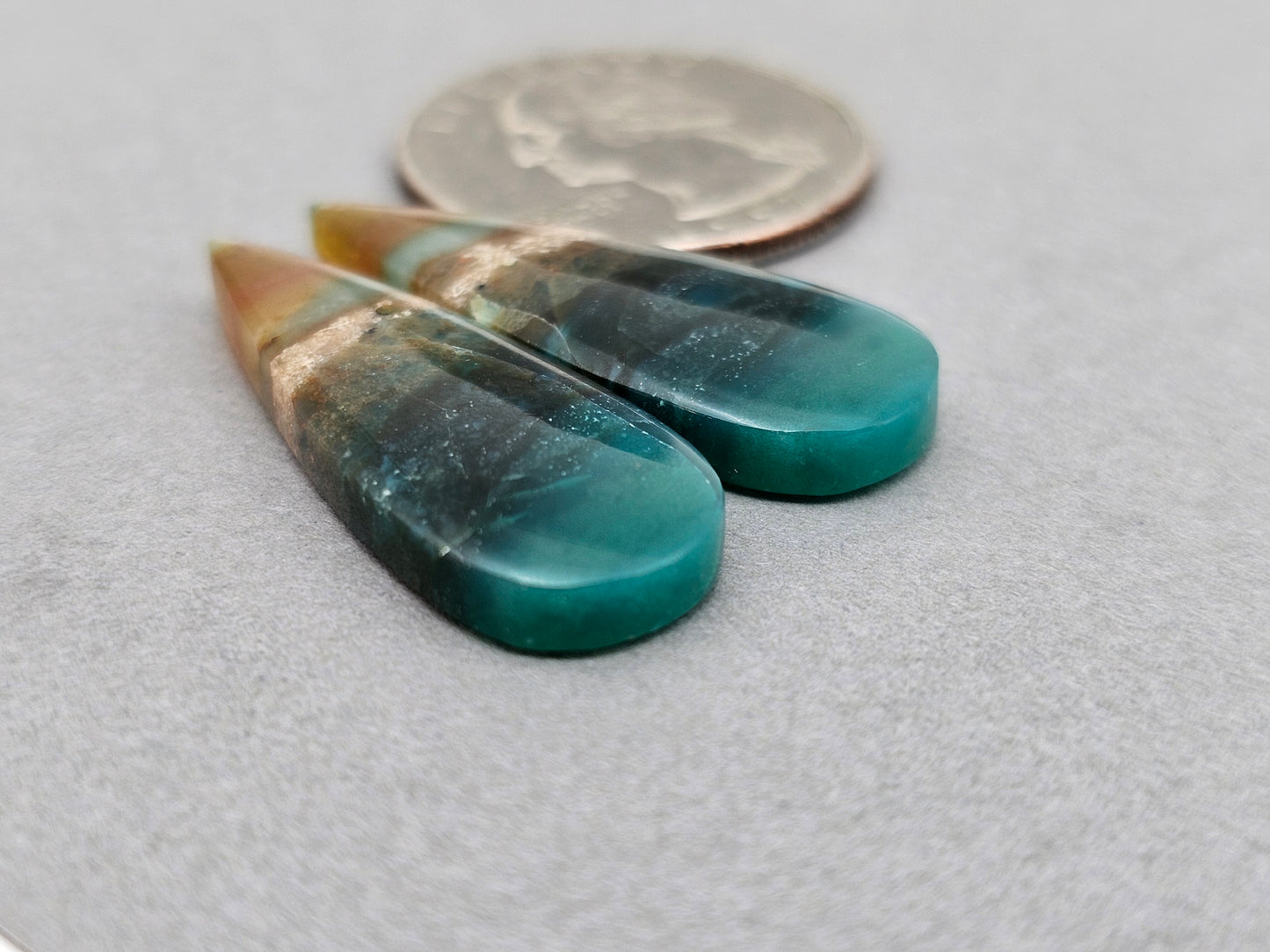 Blue opalized petrified wood Cabochon Pair