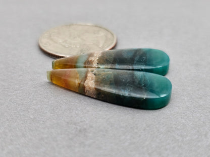 Blue opalized petrified wood Cabochon Pair