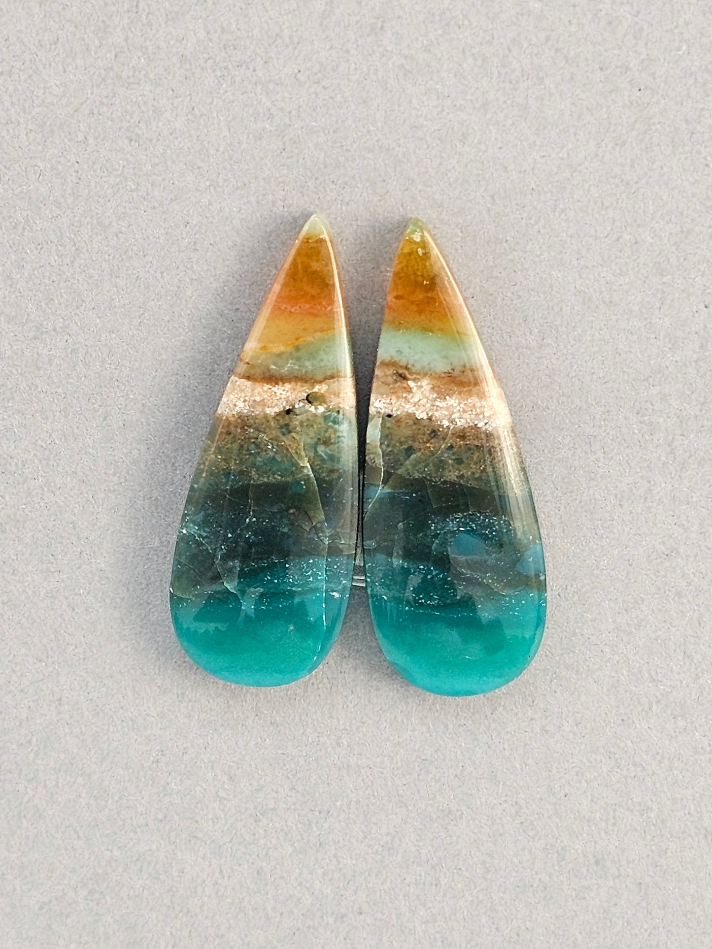 Blue opalized petrified wood Cabochon Pair