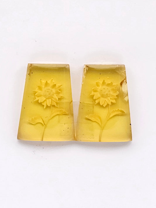 Amber authentic intaglio cabochon pair large