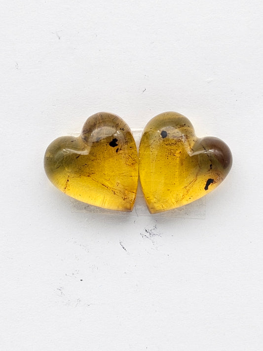Amber authentic heart cabochon pair large
