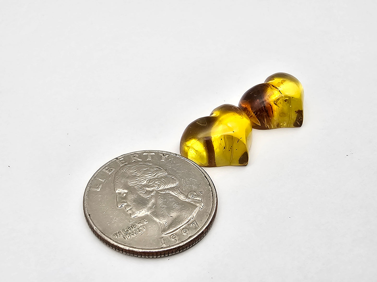 Amber authentic heart cabochon pair large