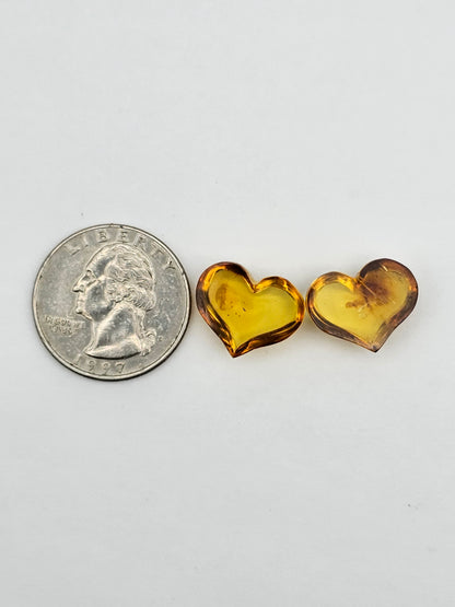 Amber authentic heart cabochon pair large