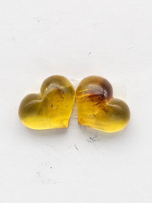 Amber authentic heart cabochon pair large