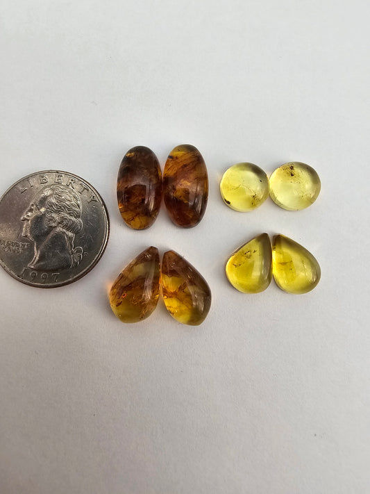 Amber authentic cabochon pair lot
