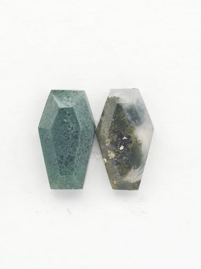 Moss agate coffin cabochon set