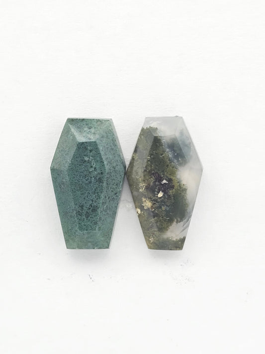 Moss agate coffin cabochon set