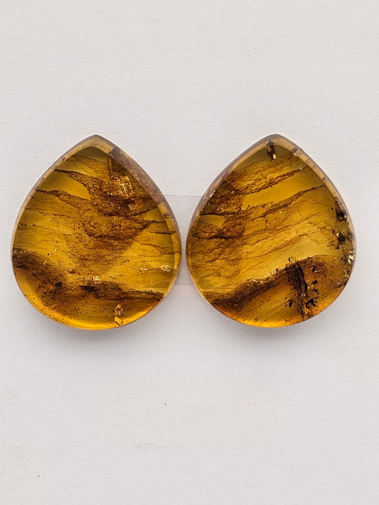 Amber authentic cabochon pair large