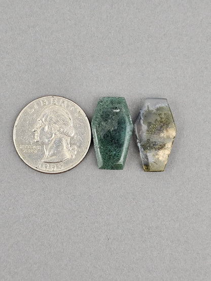 Moss agate coffin cabochon set