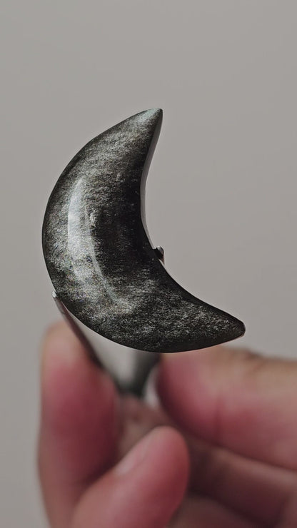 Silver Obsidian Moon Cabochon