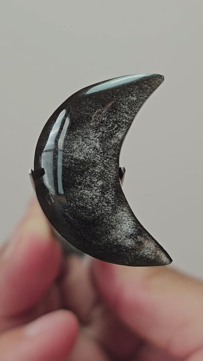 Silver Obsidian Moon Cabochon