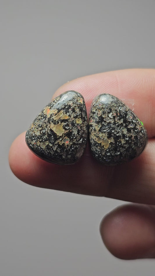 Rare Mexican Leopard Opal Cabochon Pair